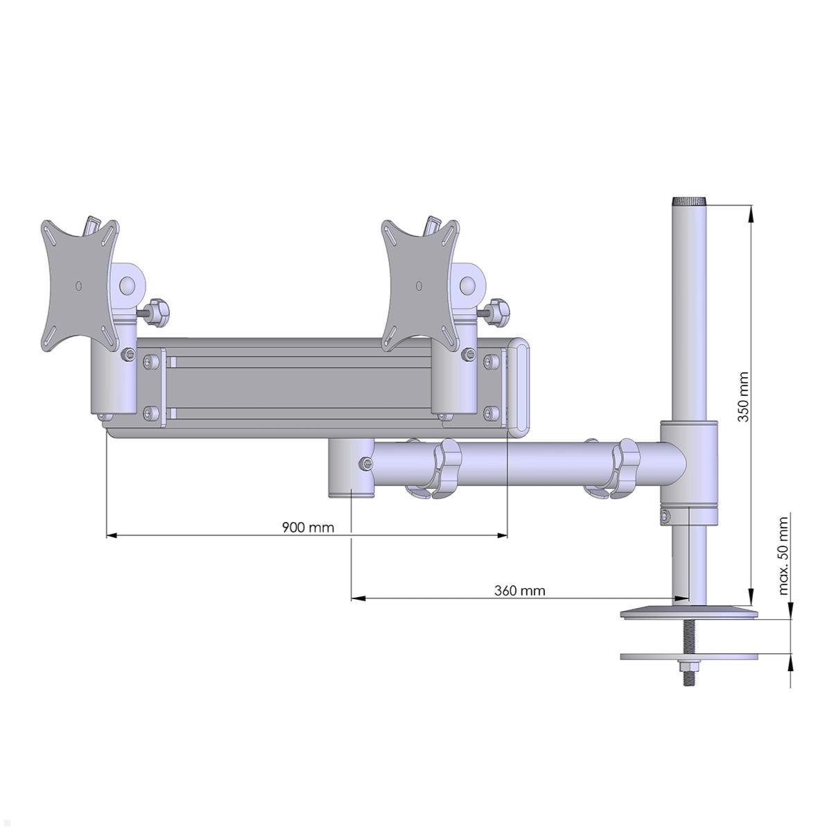 MonLines MTH307G TFT-Star Tischhalterung für 2 Monitore Durchschraub mit Flat System, grau technische Zeichnung