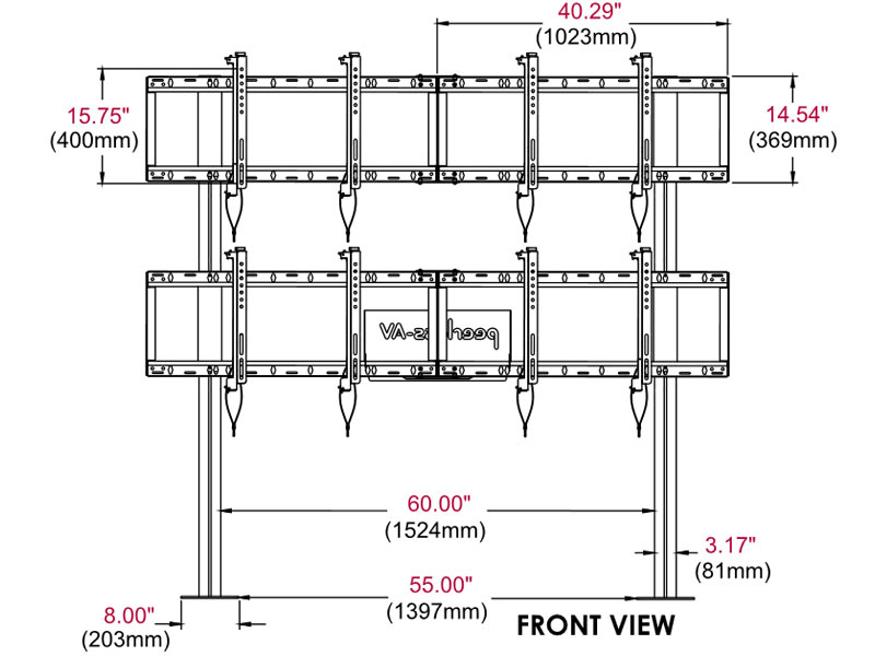 peerless Modulare Videowand-Standhalterung DS-S560-2X2 Maße