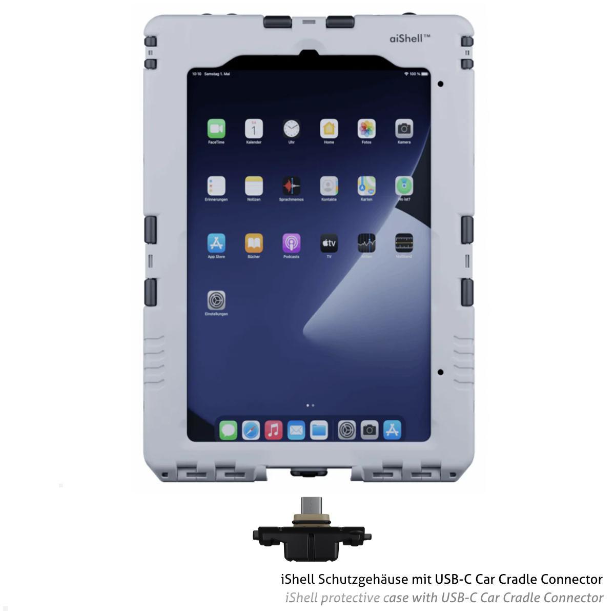 Andres Industries Car Cradle Auto USB-C Ladestation mit aiShell 8 Schutzgehäuse, 3m, weiß Connector