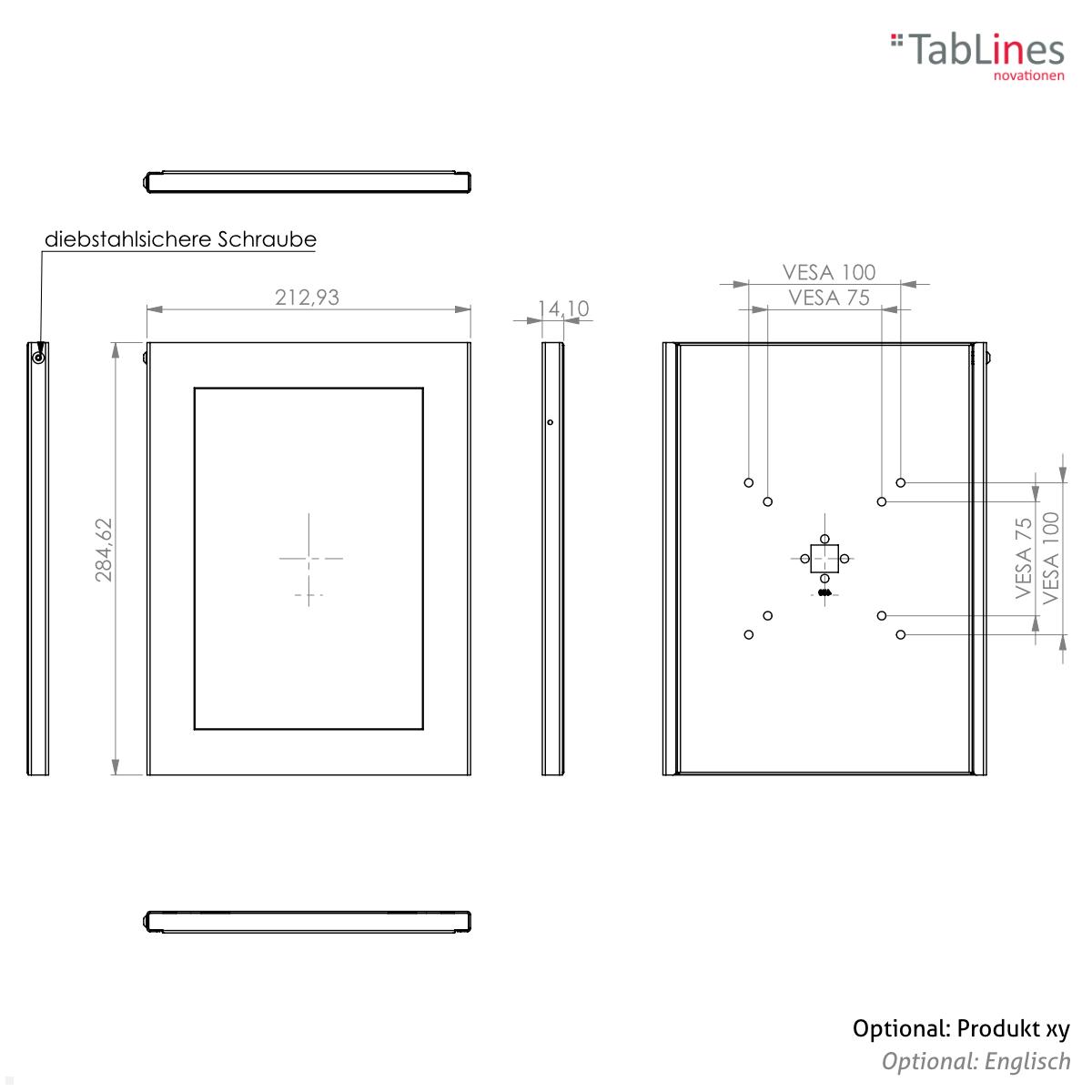 TabLines TSG084B Tablet Schutzgehäuse für Microsoft Surface Go 3, schwarz technsche Zeichnung