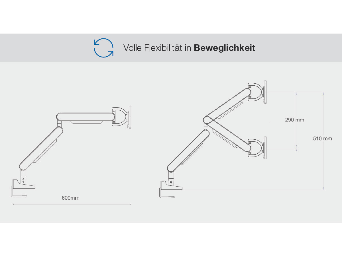 Bachmann ZG1 Monitorhalterung schwarz + Desk 2 Alu BLACK Anschlussfeld technische Zeichnung