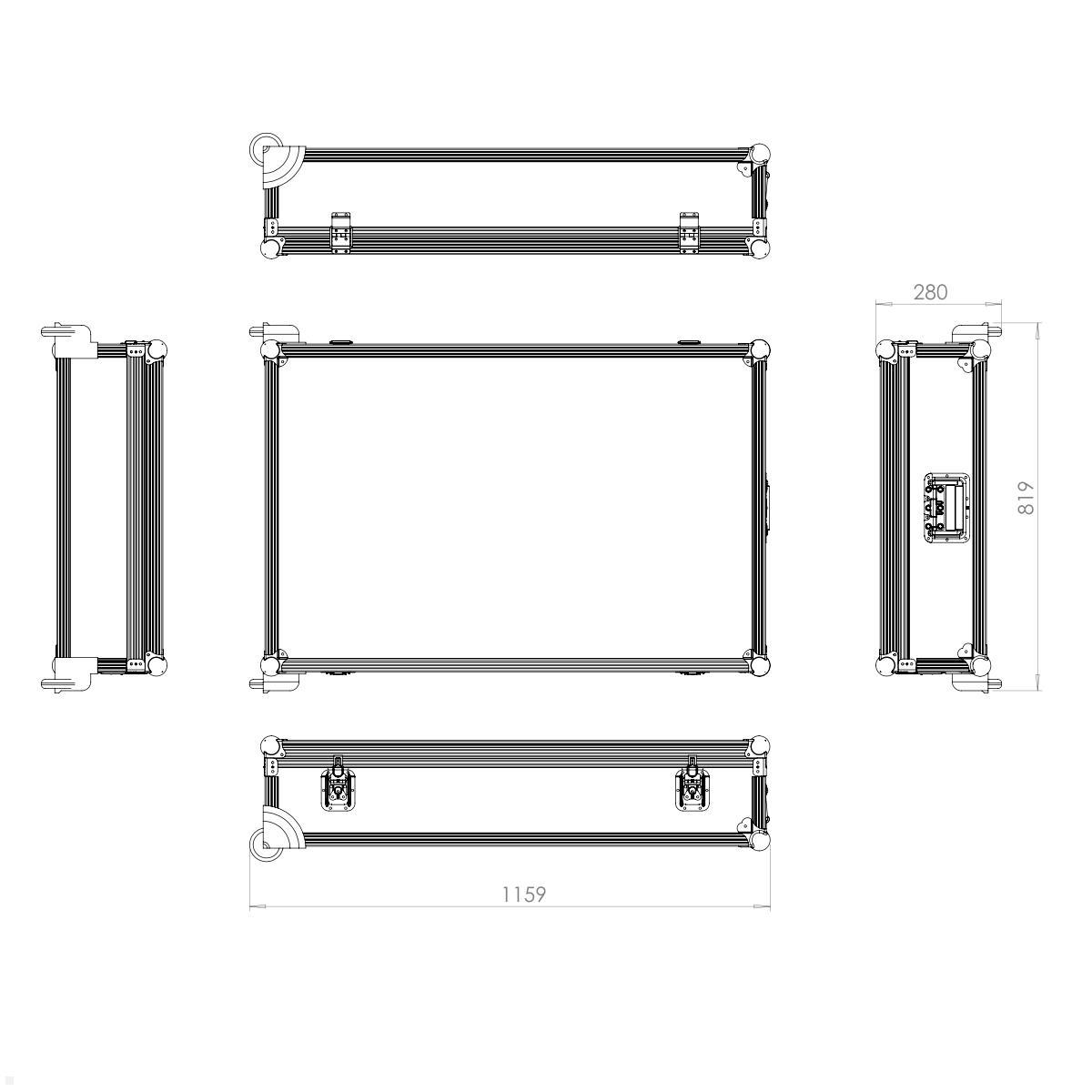 SMS Messekit Set Monitor Standfuß FH T2000 silber + Transportcase technische Zeichnung Flight Case