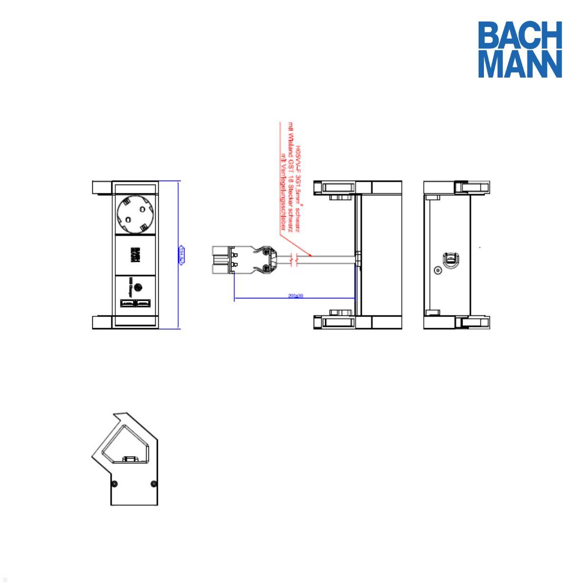 Bachmann DESK 2 1x Steckdose 1x USB-Charger A/C, schwarz (902.9109) technische Zeichnung