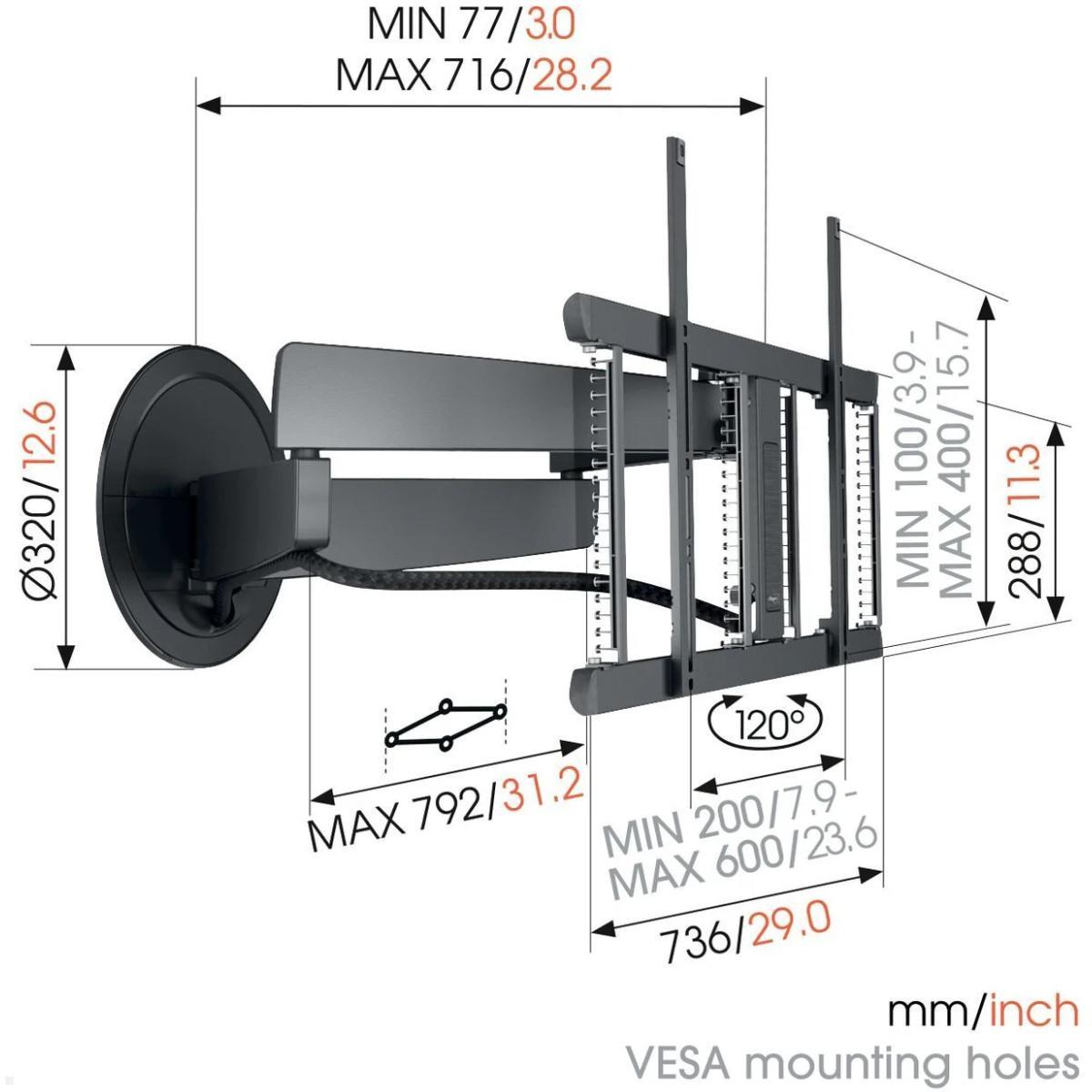 Vogels SIGNATURE TVM 7675 elektrische TV Wandhalterung 40-77 Zoll, Abmessungen