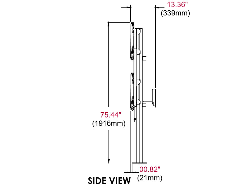 peerless Modulare Videowand-Standhalterung DS-S555-4X2 Zeichnung