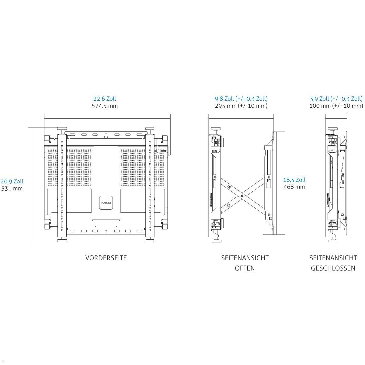 PureLink Vuelogic Pop-Out Videowall Wandhalter elektrisch bis 46 Zoll, schwarz, technische Zeichnung