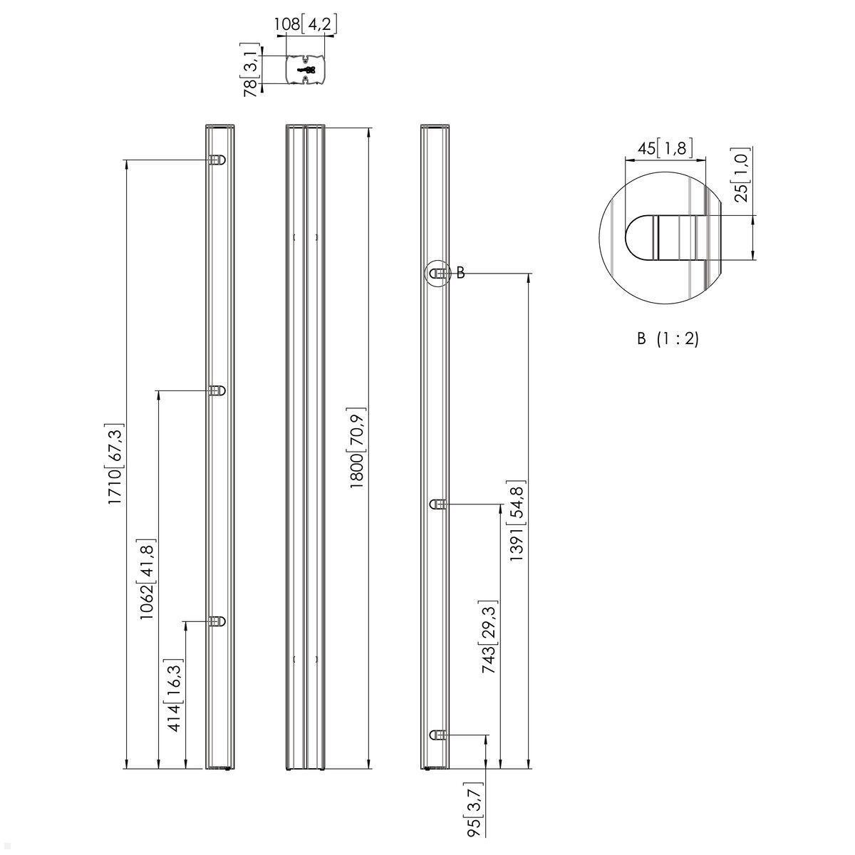 Vogels Connect-it PUC 2718 - 180 cm Säule für Bodenhalterung, schwarz, Zeichnung Maße