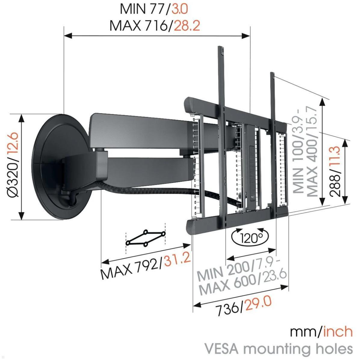 Vogels SIGNATURE TVM 7655 schwenkbare TV Wandhalterung 40-77 Zoll, Abmessungen