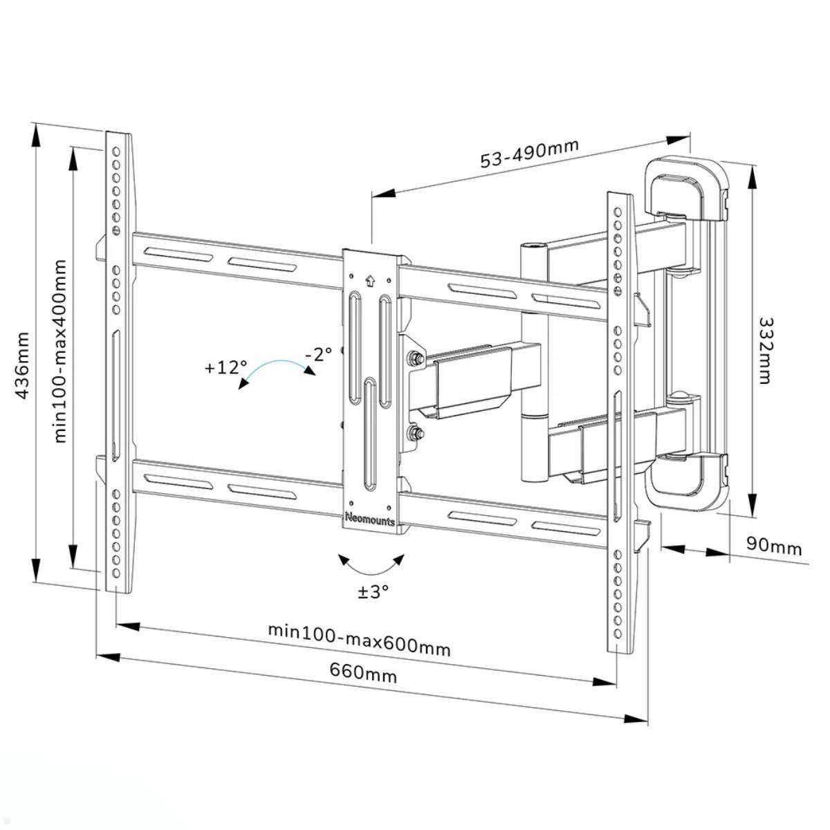 Schwenkbare TV Wandhalterung, Neomounts WL40-550BL16, Zeichnung