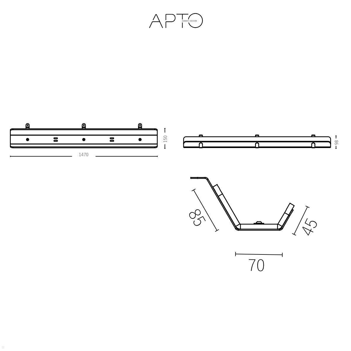 APTO FELT Cabletray Filz Kabelkanal Schreibtisch 1470 mm, anthrazit technische Zeichnung