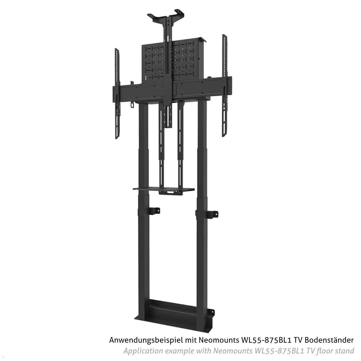 Neomounts AFL-875BL1 Videobar / Multimedia Halterung für Logitech Rally Bar Anwendungsbeispiel TV Boden Wandhalter