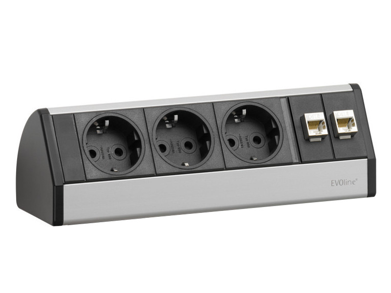 EVOline Dock Data small 3x Schuko ohne Zwinge front