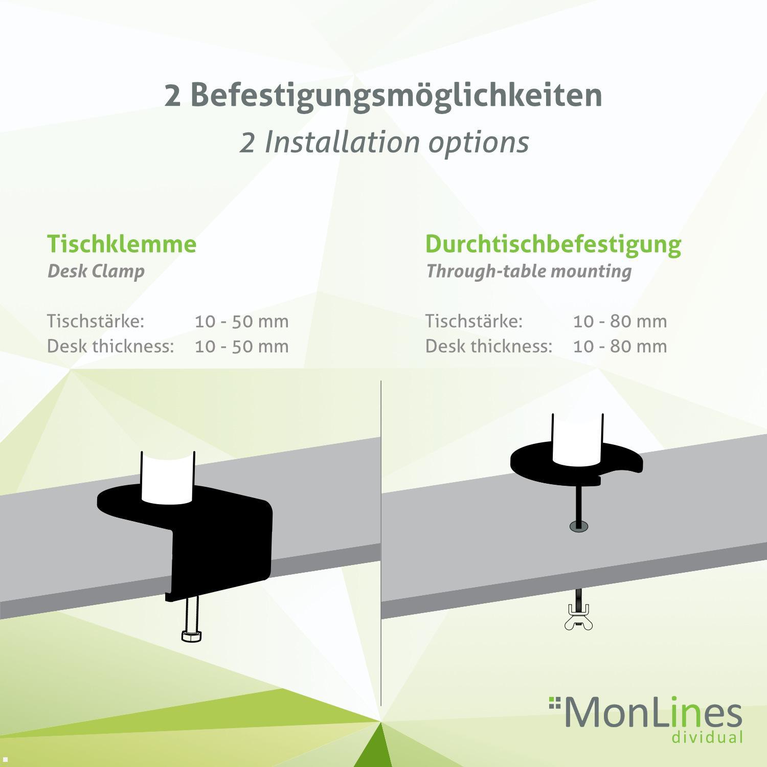 MonLines MTH012 2+2 Monitor Tischhalterung für 4 Monitore, silber Tischstärke