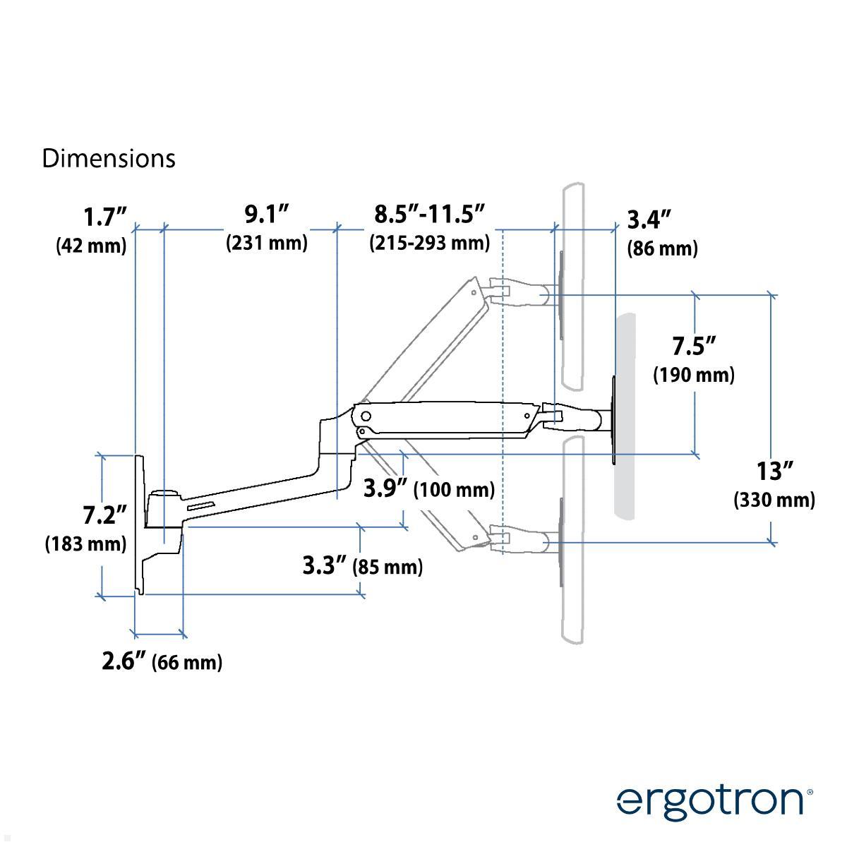 Ergotron LX Arm Notebook Wandhalterung (45-243-524), schwarz technische Zeichnung LX Arm