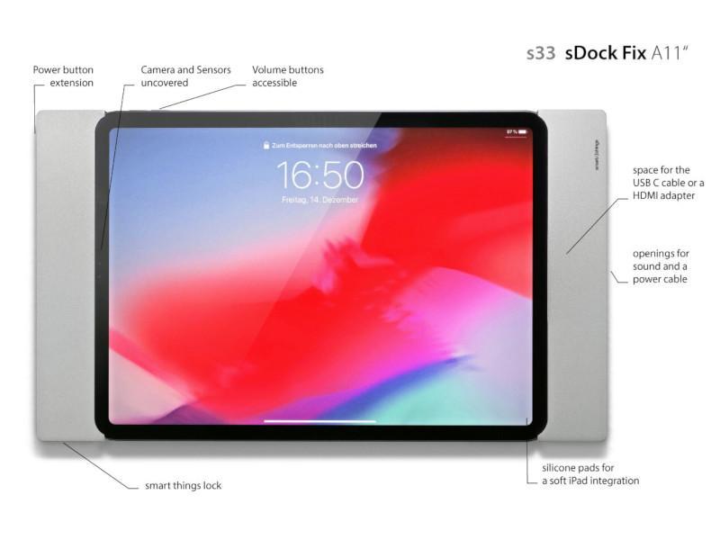 smart things sDock Fix A 12.9 (3./4. Gen.) iPad Wandhalterung, schwarz, Funktionen