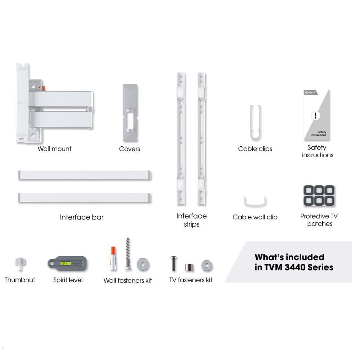 Vogels COMFORT TVM 3445W schwenkbare TV Wandhalterung 32-65 Zoll, weiß, Lieferumfang