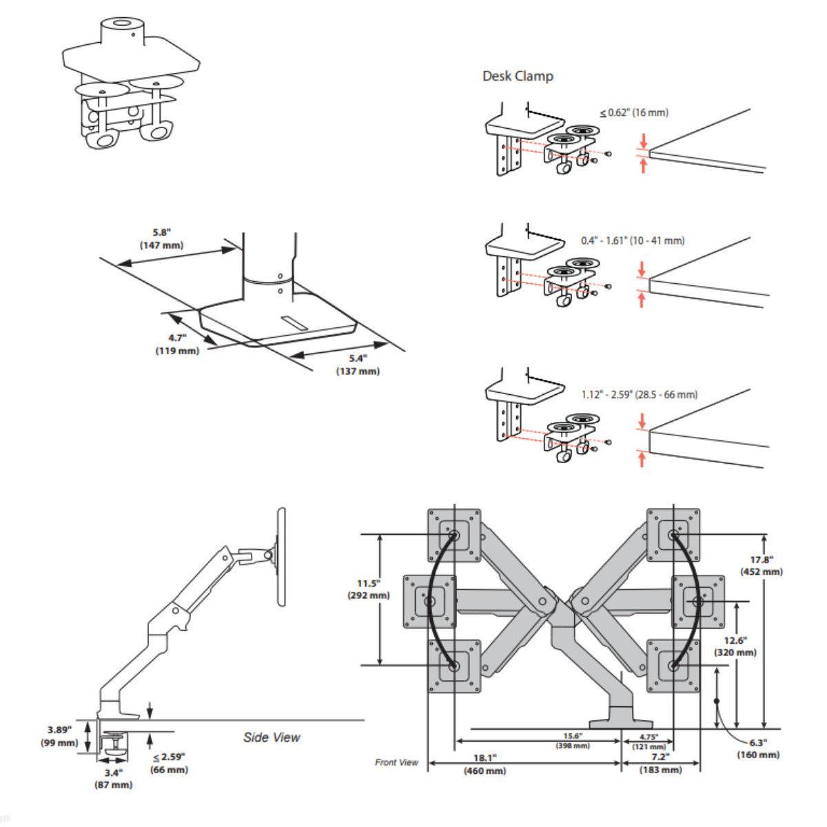 Ergotron Zubehör HX Monitor Arm Wand auf Tisch-Umbausatz (98-630-216), Skizze