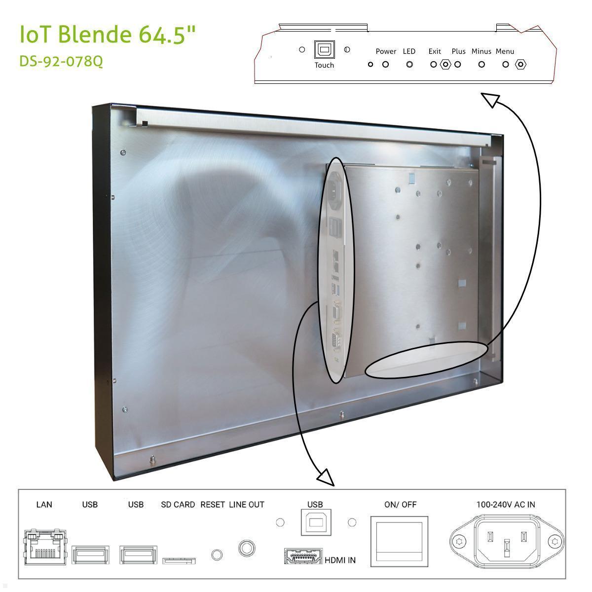 Distec BLO-Line A1 Brandschutz Monitor 64.5 Zoll IoT Blende quer (DS-92-078Q) Anschlüsse