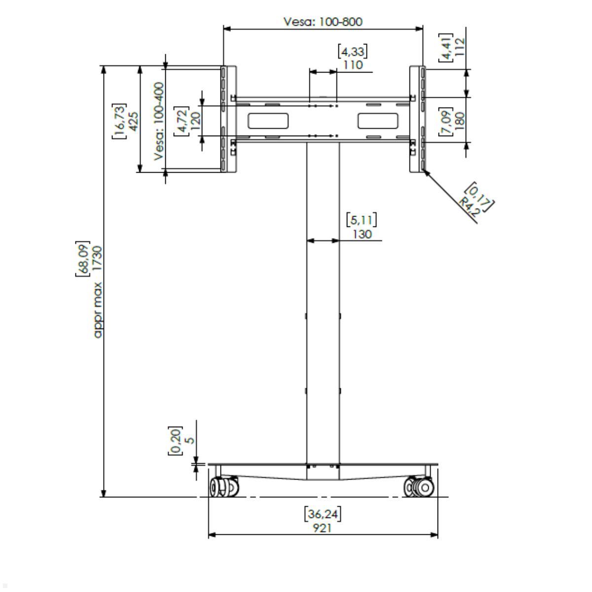 SMS Icon FH MT 1450 mobiler Monitorständer EU (K12-025-EU-1), Skizze