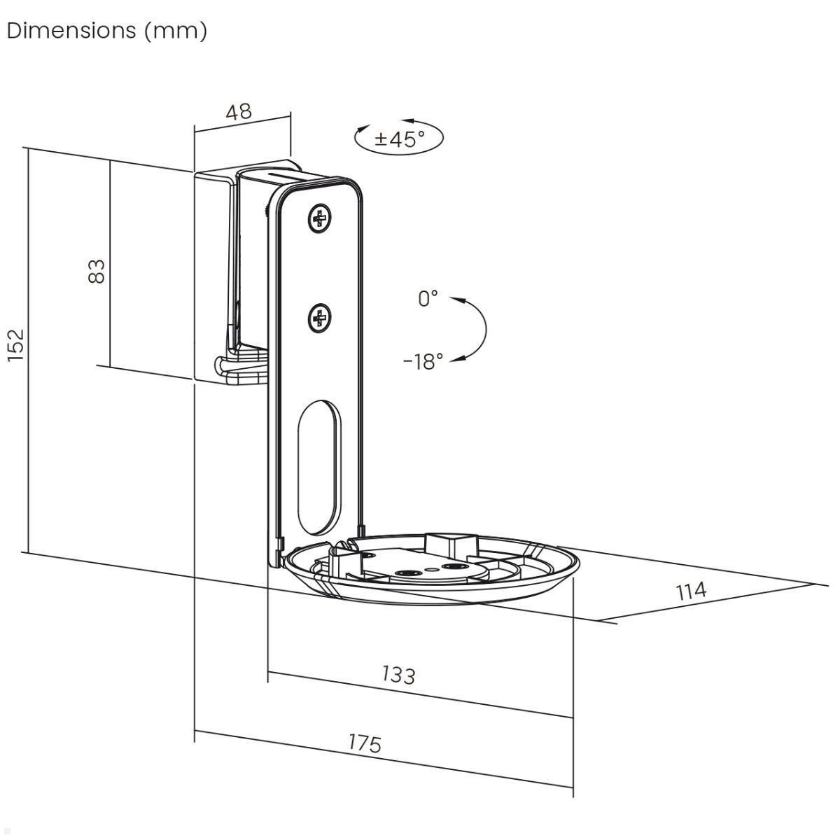 TecLines TLH001W 2x Lautsprecher Wandhalter für Sonos Era 100, weiß, technische Zeichnung