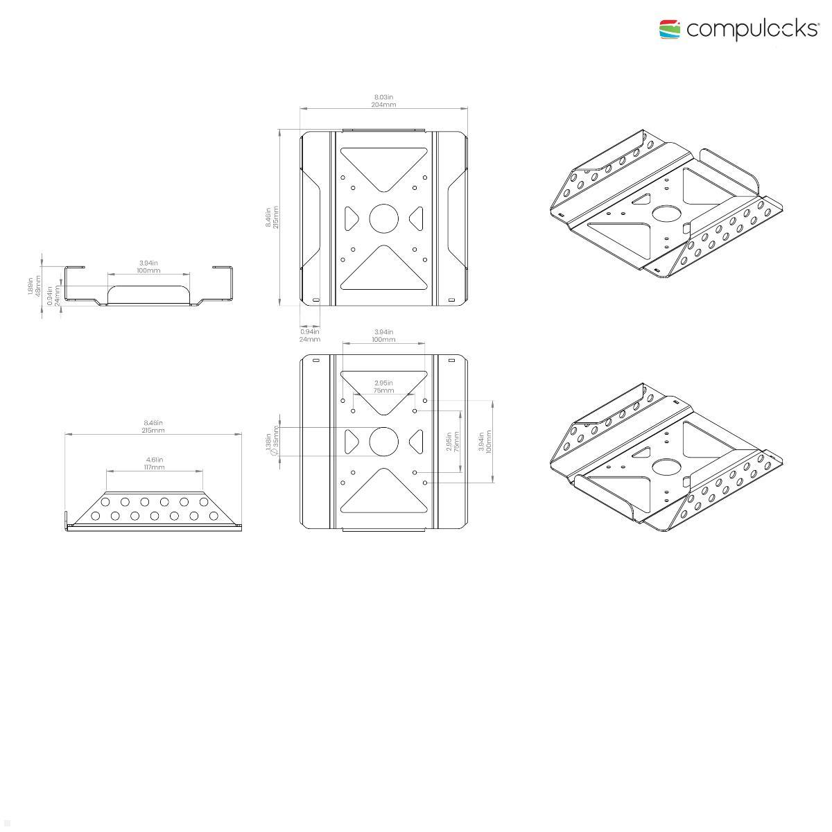 Compulocks diebstahlsichere Halterung für Apple Mac Mini (MMEN76) technische Zeichnung