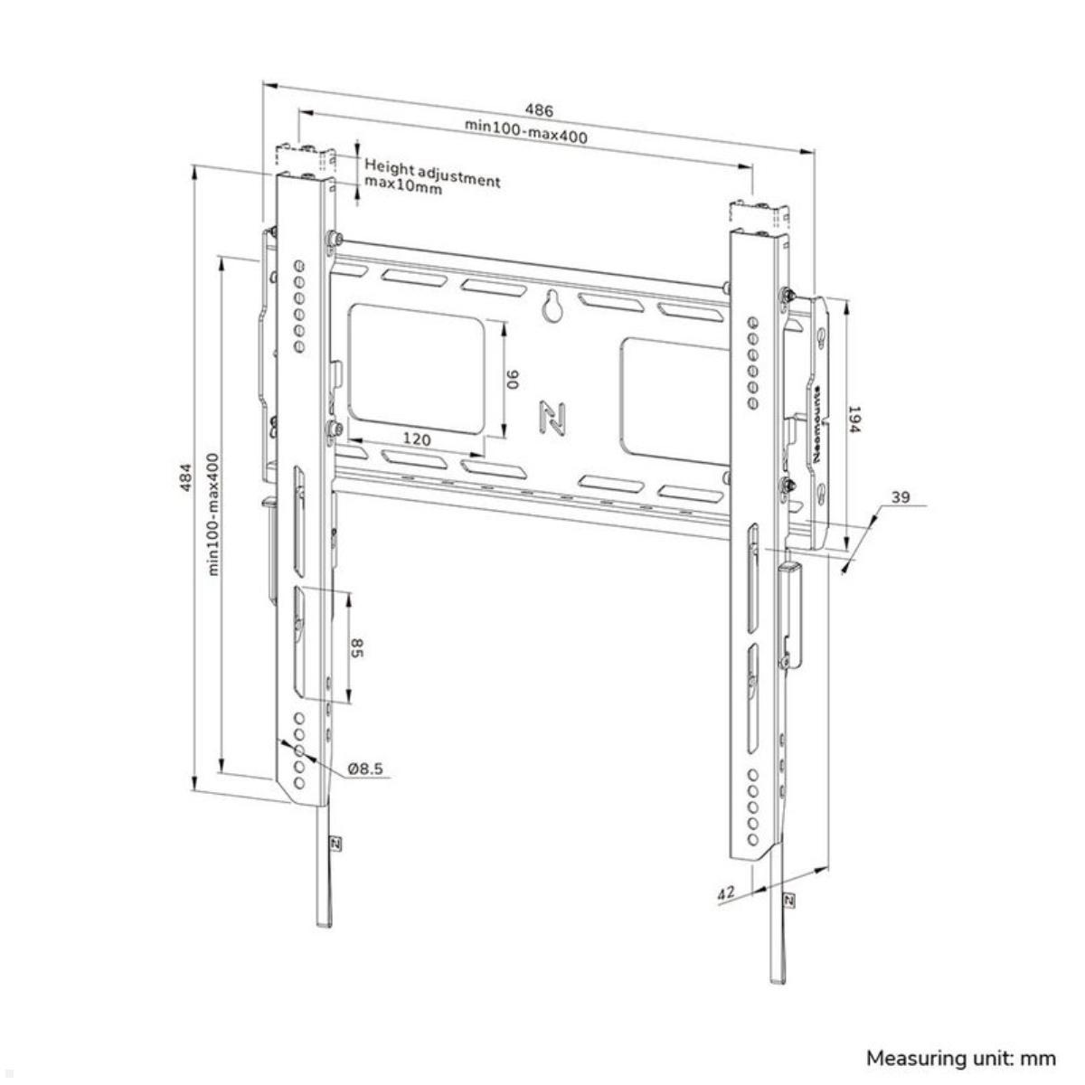 Neomounts Level WL30-750BL14 flacher Schwerlast TV Wandhalter 32 - 75 Zoll, 100 kg, schwarz technische Zeichnung