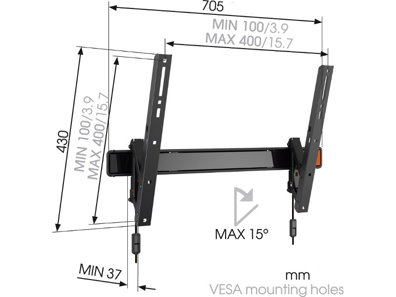 Vogel's WALL 3315 neigbare TV Wandhalterung 40"-65", schwarz Maße