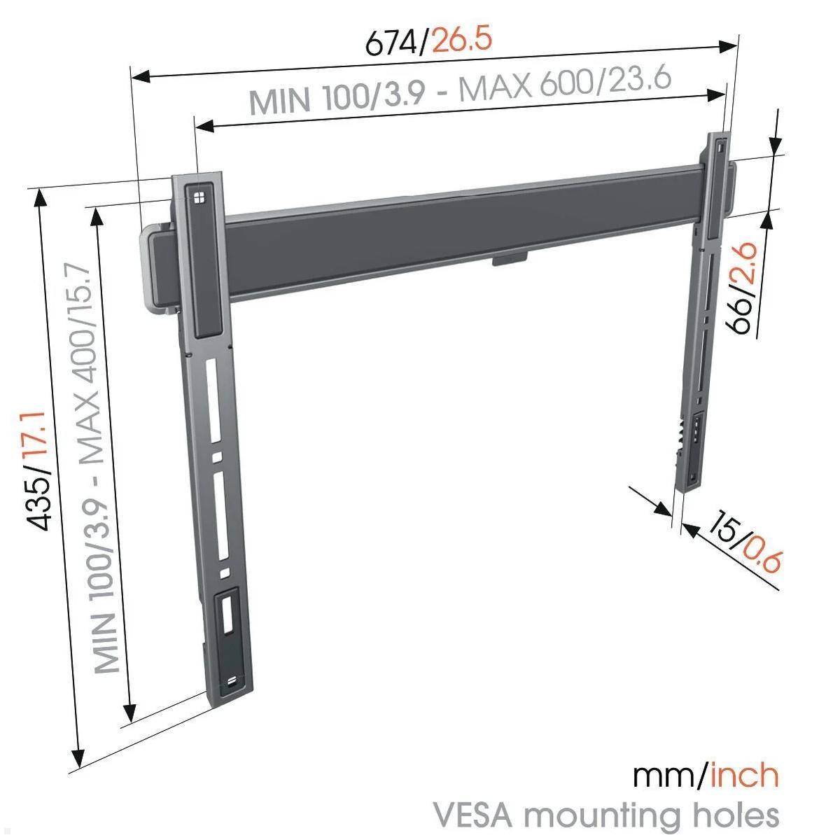 Flache TV Wandhalterung  40 - 100 Zoll Vogels TVM 5605, Zeichnung