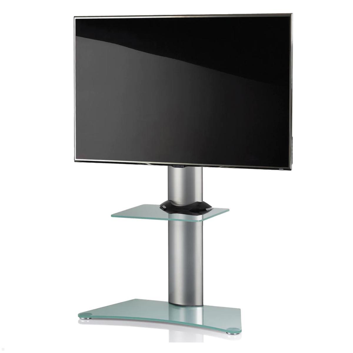 VCM Zental TV Standfuß mit Ablage bis 70 Zoll, Mattglas, silber mit Display