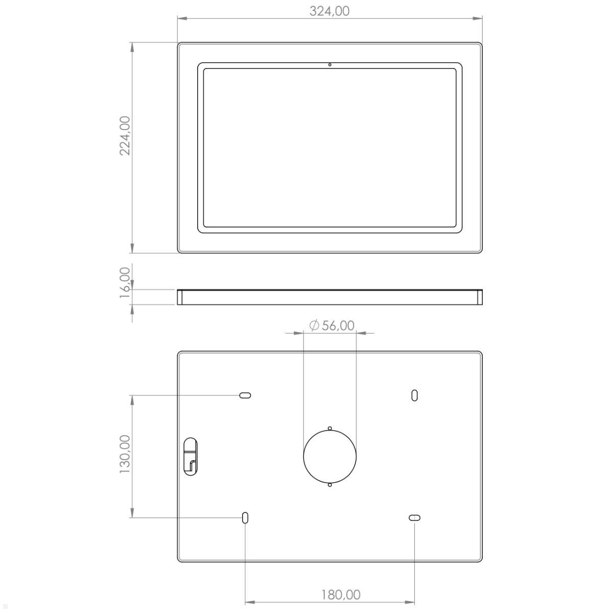 TabLines TWH037W Tablet Wandhalterung für Samsung Tab S7 FE 12.4, weiß, technische Zeichnung