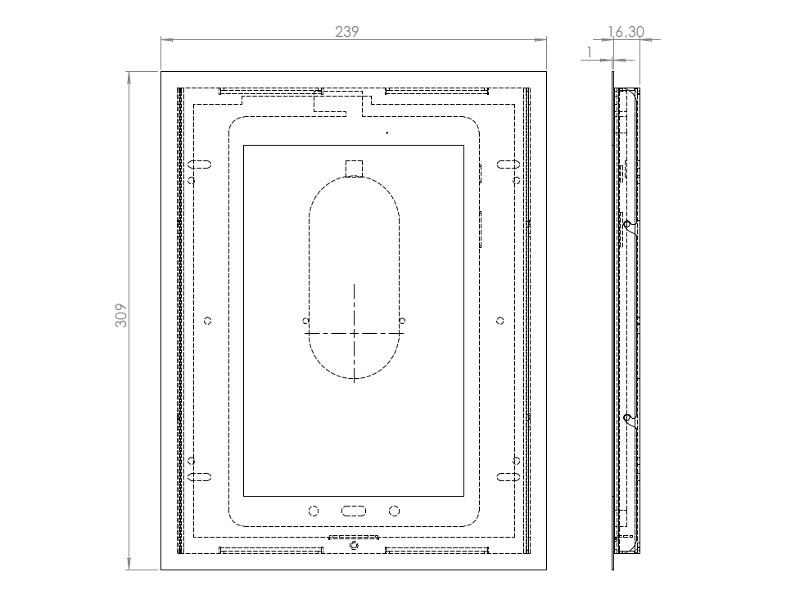 TabLines TWE048S Tablet Wandeinbau Samsung Galaxy Tab A 10.1 DS Maße