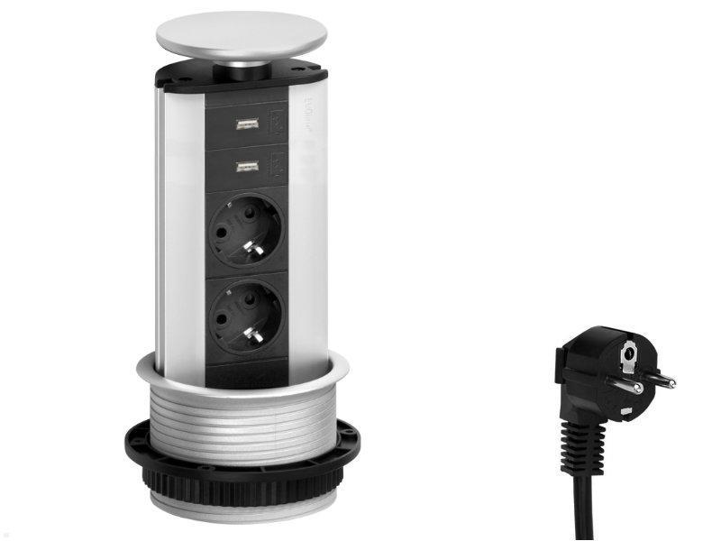 EVOline Port 2x Steckdose 2-fach USB Charger, silber, Stecker