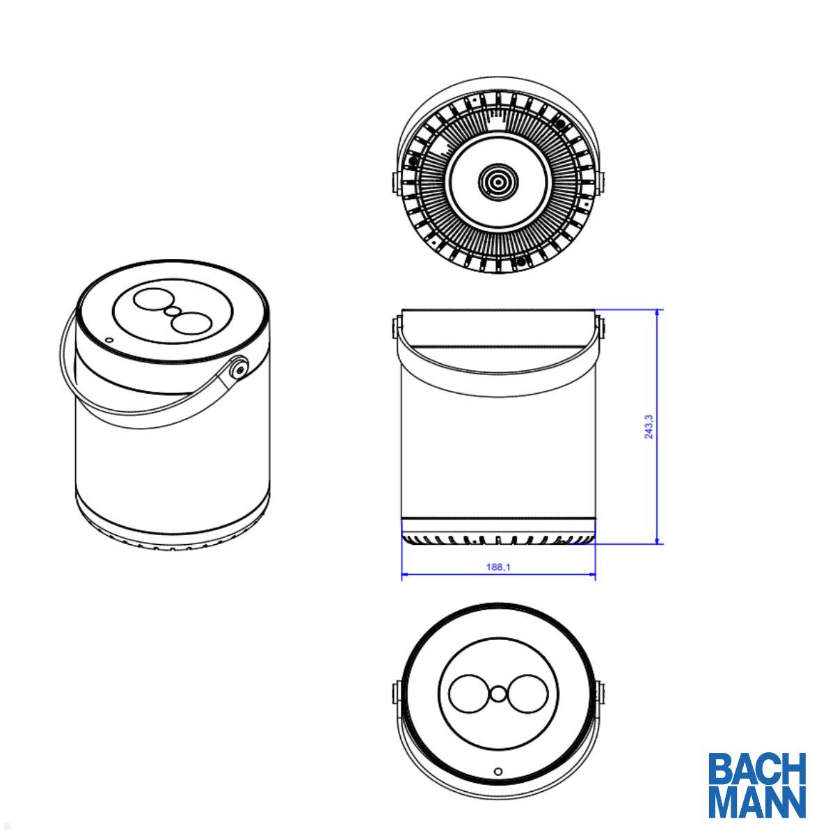 Bachmann MOV:E Power Unit 4x USB A/C Charger mit Schloss Adapter, weiß (702.5193) technische Zeichnung