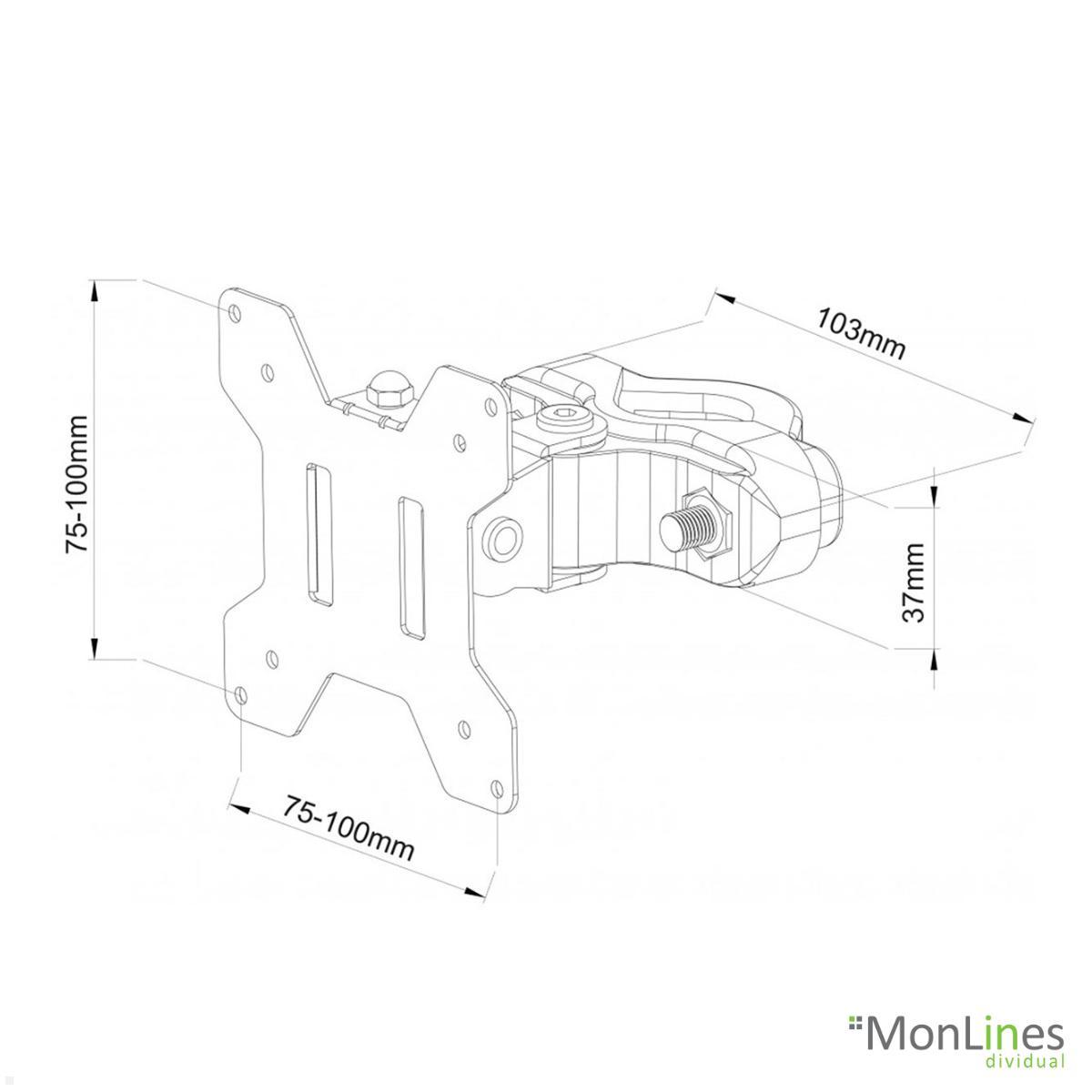 MonLines MRH001 Monitorhalterung für Rohre (28-60 mm) bis 10 kg VESA 75/100 technische Zeichnung