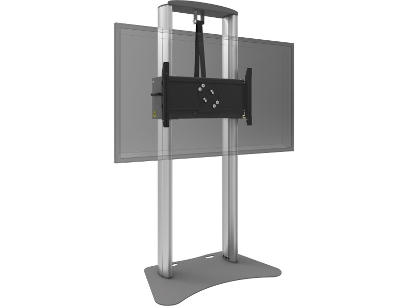 SmartMetals Bodenständer mit Smart Screen Aufzug bis 86 Zoll inkl. Flightcase mit Monitor Frontseite