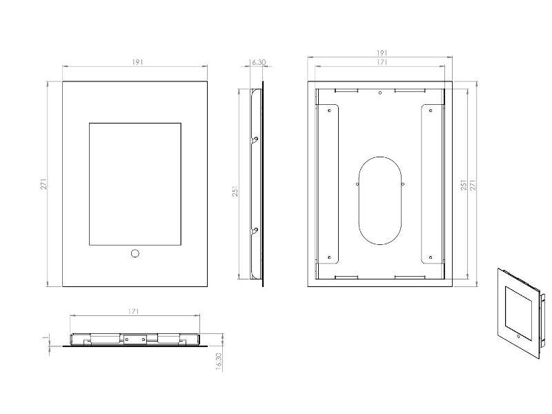 TabLines TWE040S Tablet Wandeinbau für Apple iPad Mini 1/2/3 HB, silber Maße