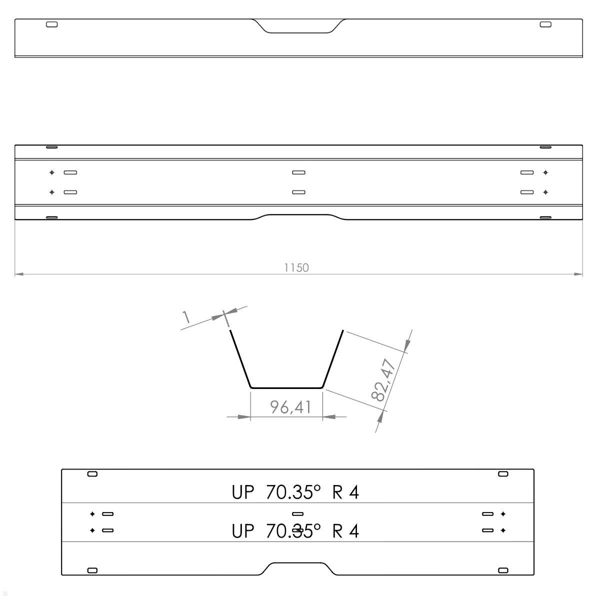 TecLines TKK009W Kabelkanal Schreibtisch aufklappbar 115 cm, weiß, technische Zeichnung