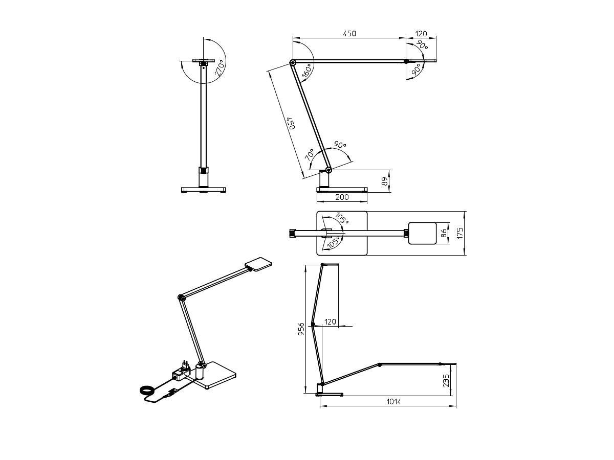 Novus Attenzia task LED Tischlampe Standfuß schwarz (740+1298+000) technische Zeichnung