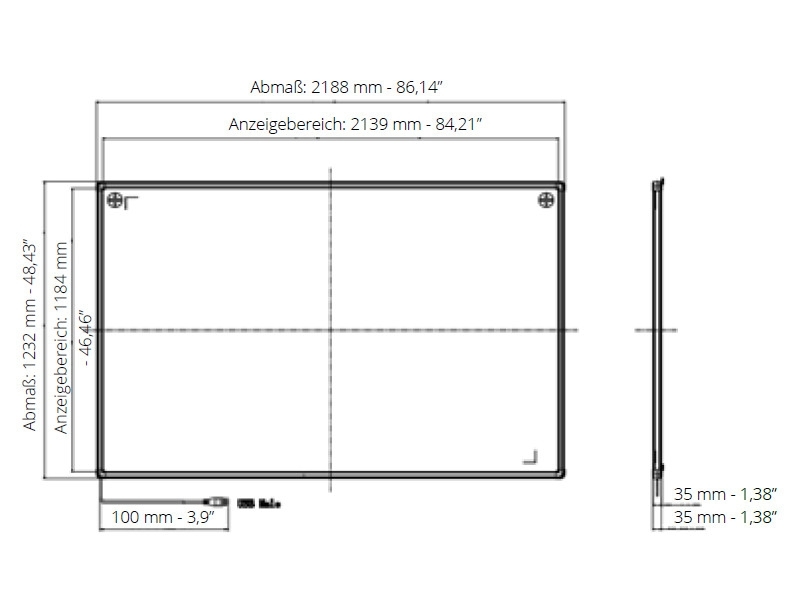 i3 Technologies interaktives Whiteboard 100 Zoll 10-Touch Duo Maße