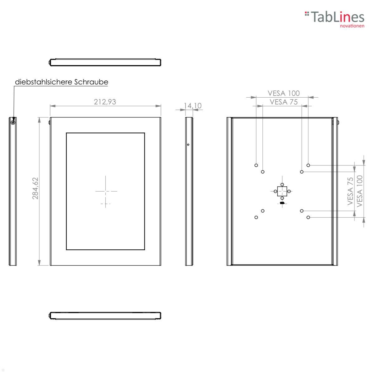 TabLines TSG106E Tablet Schutzgehäuse für Microsoft Surface Go 4, Edelstahl technische Zeichnung