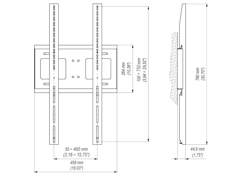 Edbak PWB3 Display Wandhalterung vertikal, 42-60Zoll Zeichnung