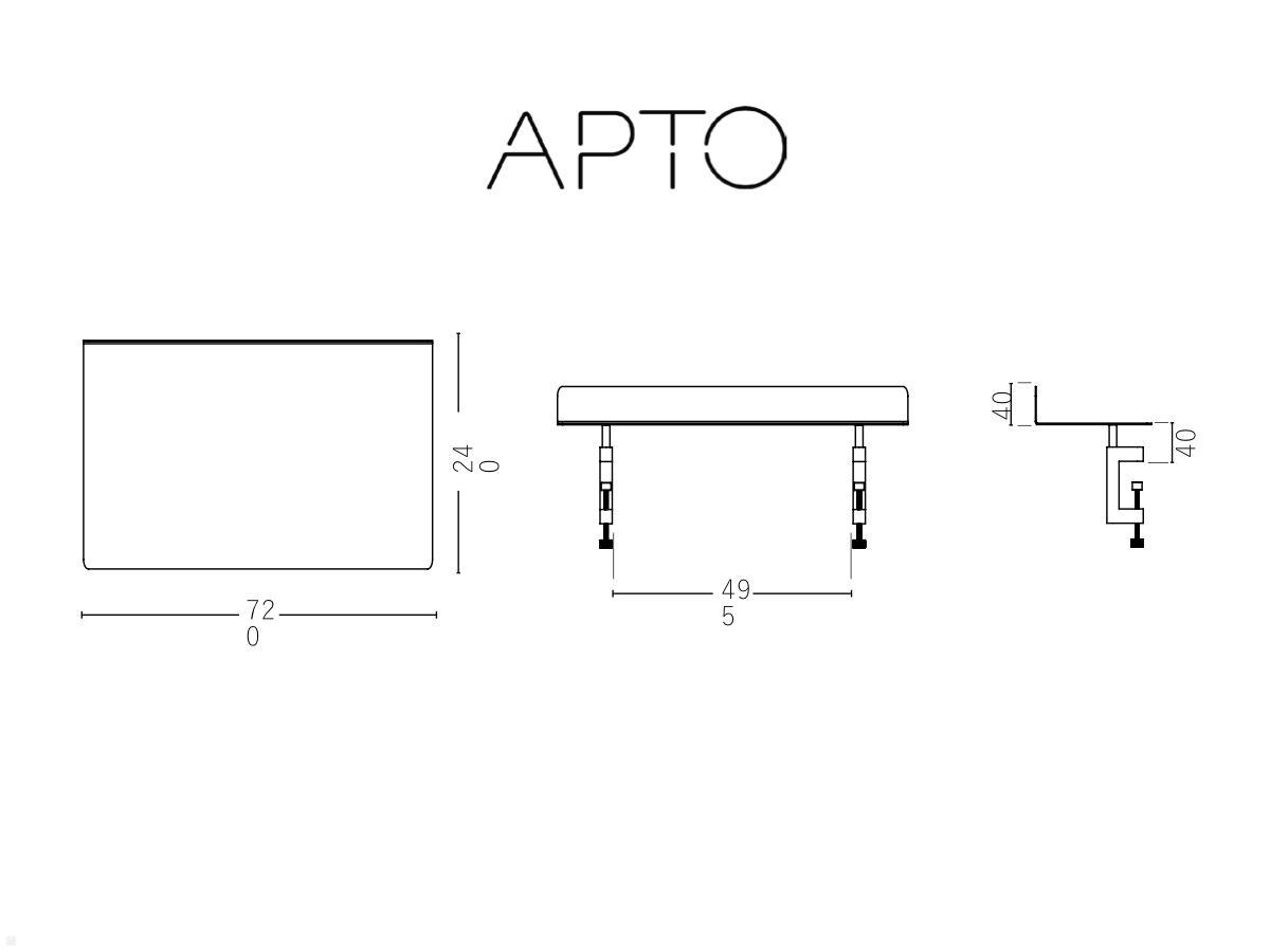 APTO Table Shelf Schreibtisch Ablageboard 72x24cm mit Tischklemmen, marineblau technische Zeichnung