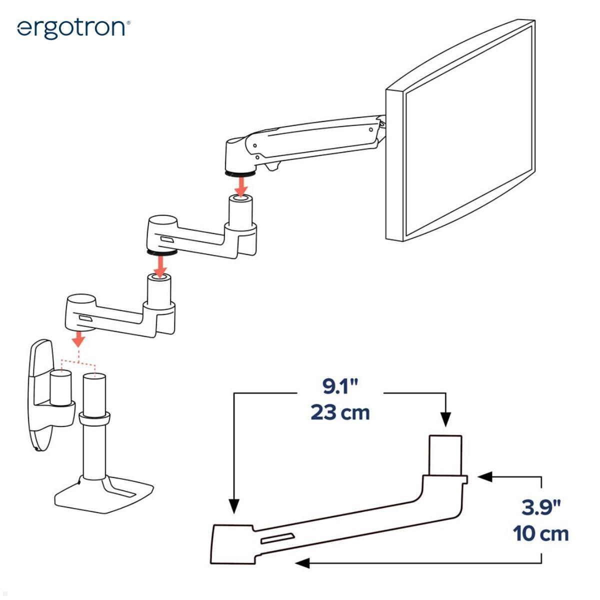 Ergotron Zubehör Verlängerung für LX Monitorhalter (45-289-216), weiß technische Zeichnung