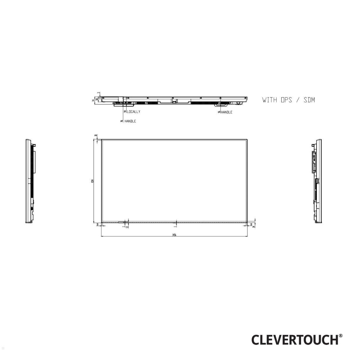 Clevertouch Non Touch CM PRO eXtra Digital Signage Display 65 Zoll 4K UHD technische Zeichnung