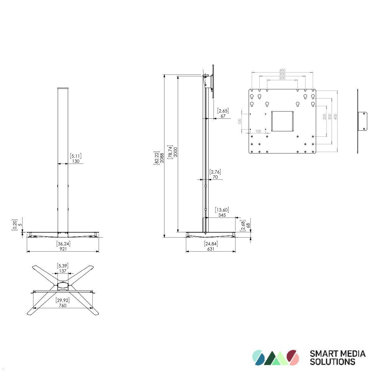 SMS Messekit Monitorständer Icon FH T 2000 C (2-teilig) ohne Case, Skizze