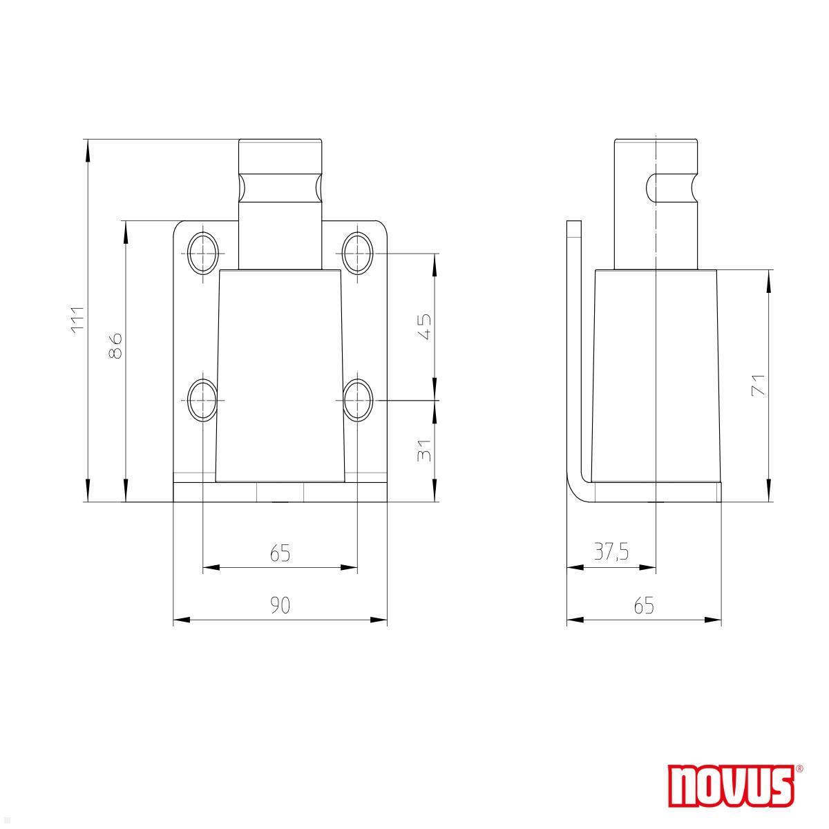 Novus Clu Plus Slatwall Monitorhalterung schwenkbar, silber (991+3009+001) technische Zeichnung Adapter