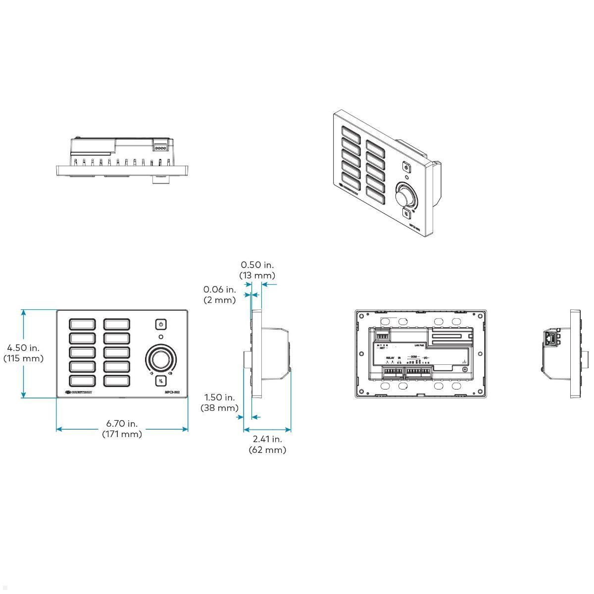 Crestron 3-Series Medienpräsentations-Controller 302 (MPC3-302-B), technische Zeichnung