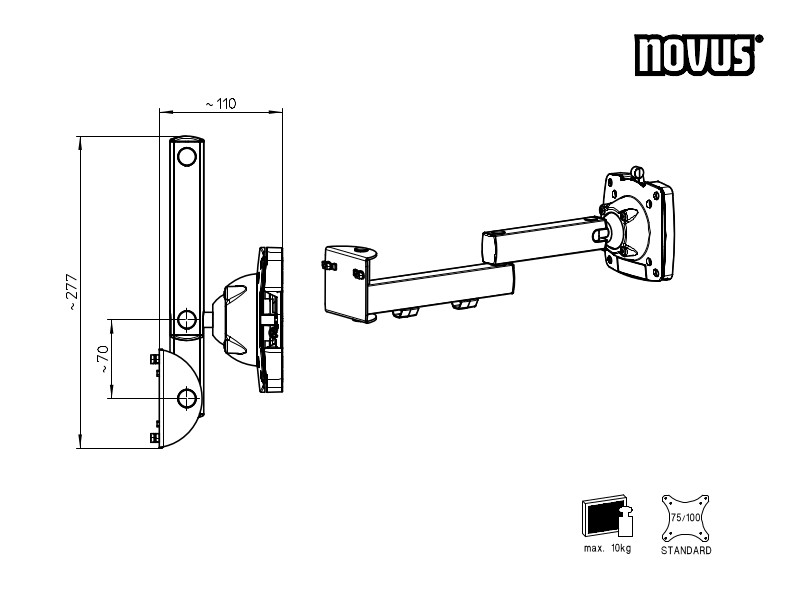 Novus TSS SlatWall Monitor Halter, schwenkbar (964+0119+014) technische Zeichnung