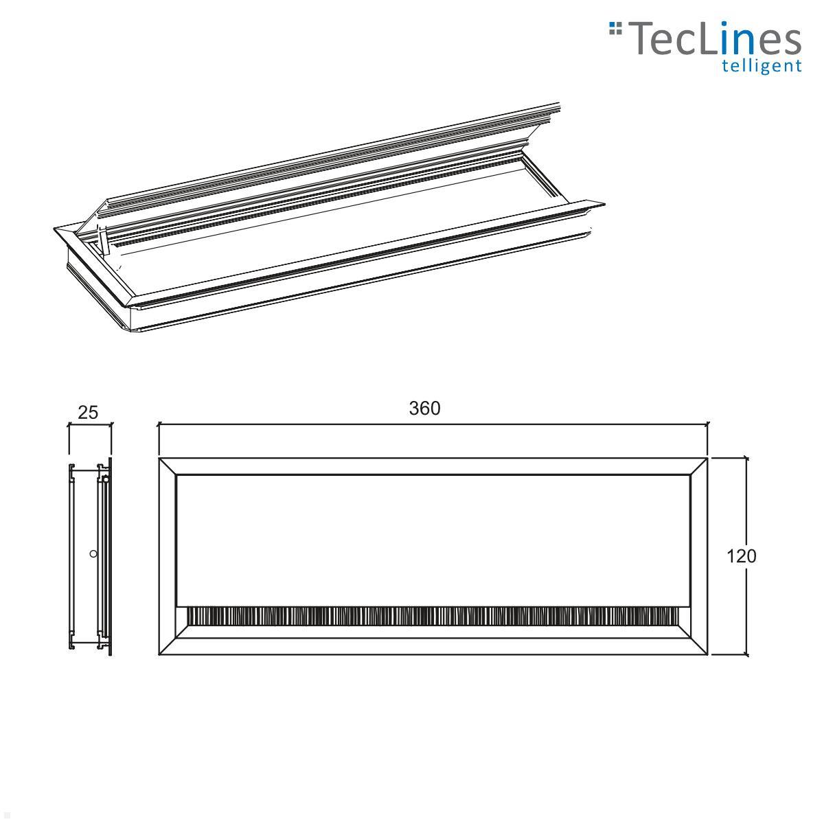 TecLines TKD015S Kabeldurchführung 120x360 mm mit Soft Close, silber technische Zeichnung