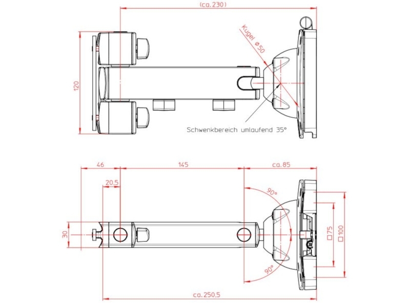 Novus Monitorhalter TSS-Tragarm (962+0119+000) Maße